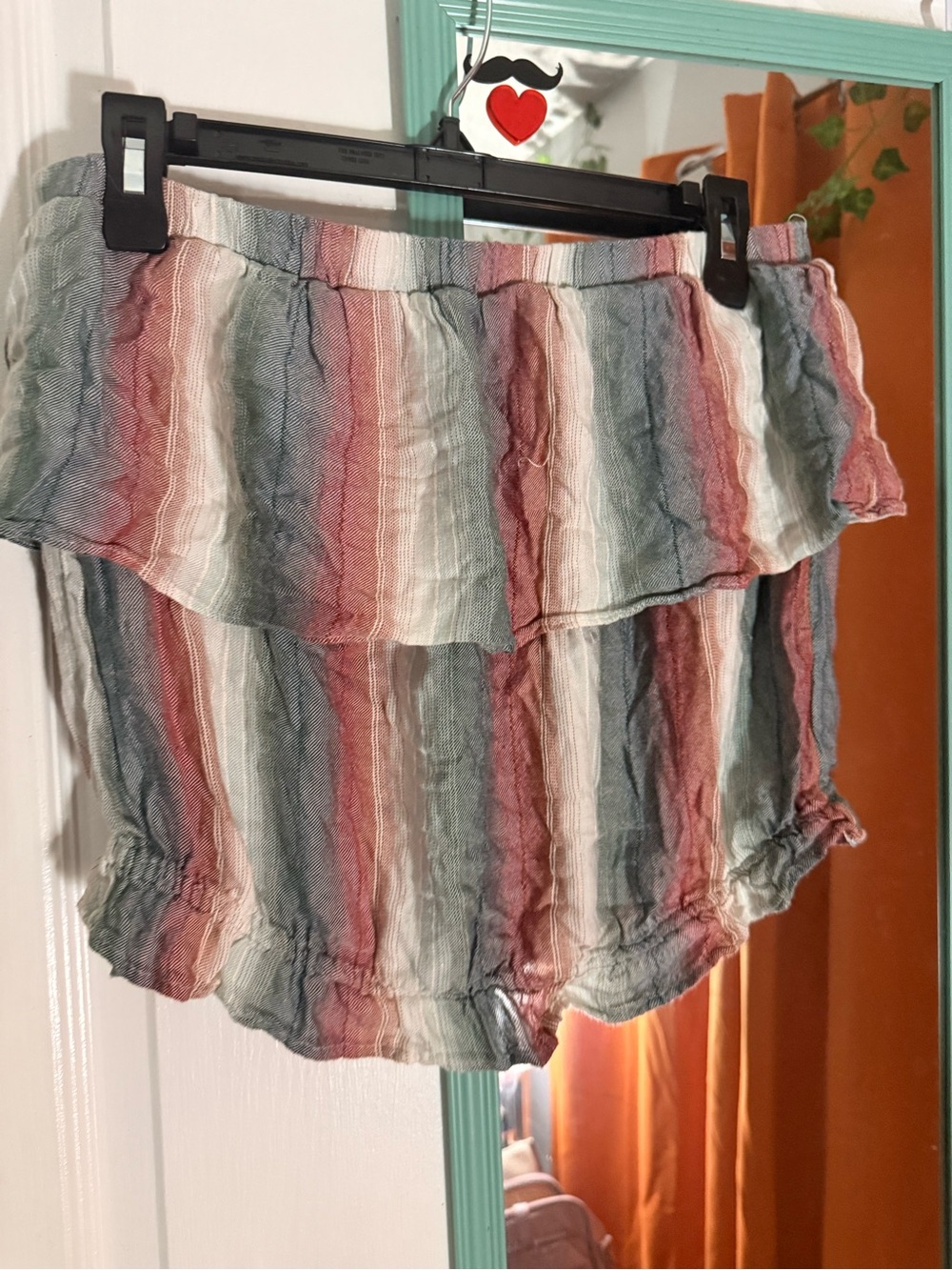 American Eagle Outfitters Striped Ruffle Tube Top - Rust, Teal, Cream, Gray